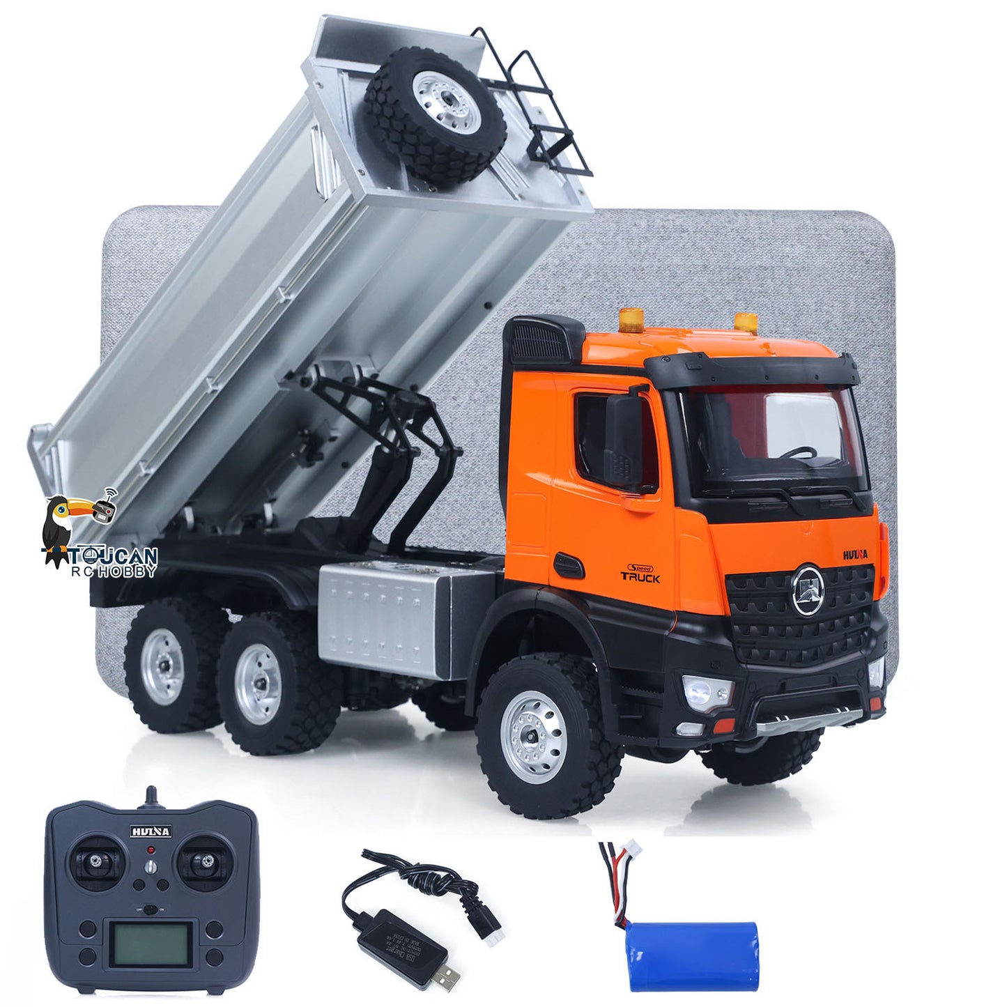 US Stock 1/14 HUINA 1598 2.4G Remote Control Dumper 6*6 Engineering Transport Vehicle Lifting Rod Tipper Car Light Sound Battery Toys