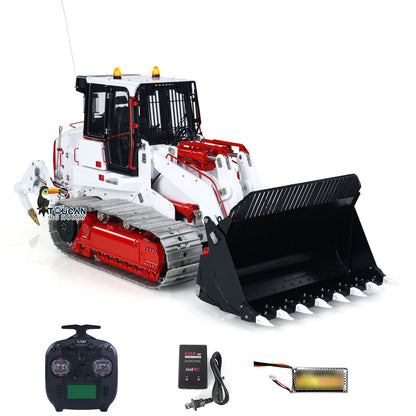 LESU 973K 1/14 Metal RC Tracked Loader Dual Hydraulic Cylinders Openable Bucket Rear Plow High-Torque Drive Wheels Light & Sound System