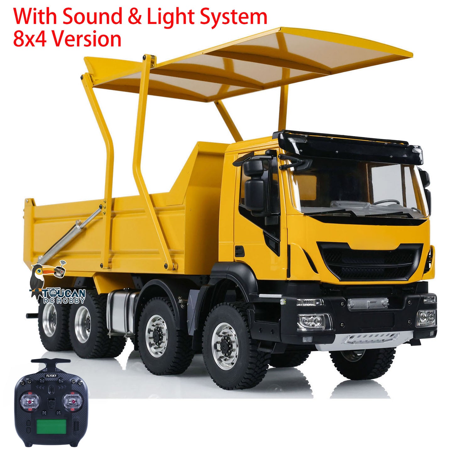 Metal 1/14 8x4 Hydraulic Flip-over Cover RC Tipper Truck Remote Control Dump Car LED Lights Sound System Assembled Painted