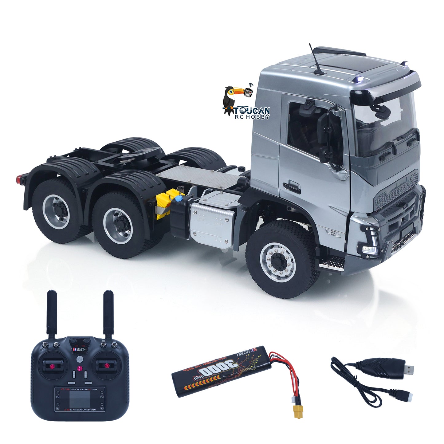 Double E 1/14 6X4 Remote Control Tractor Truck FMX RC Model Vehicle 2Speed Metal Gearbox Chassis Rail Openable Door HotRC Radio