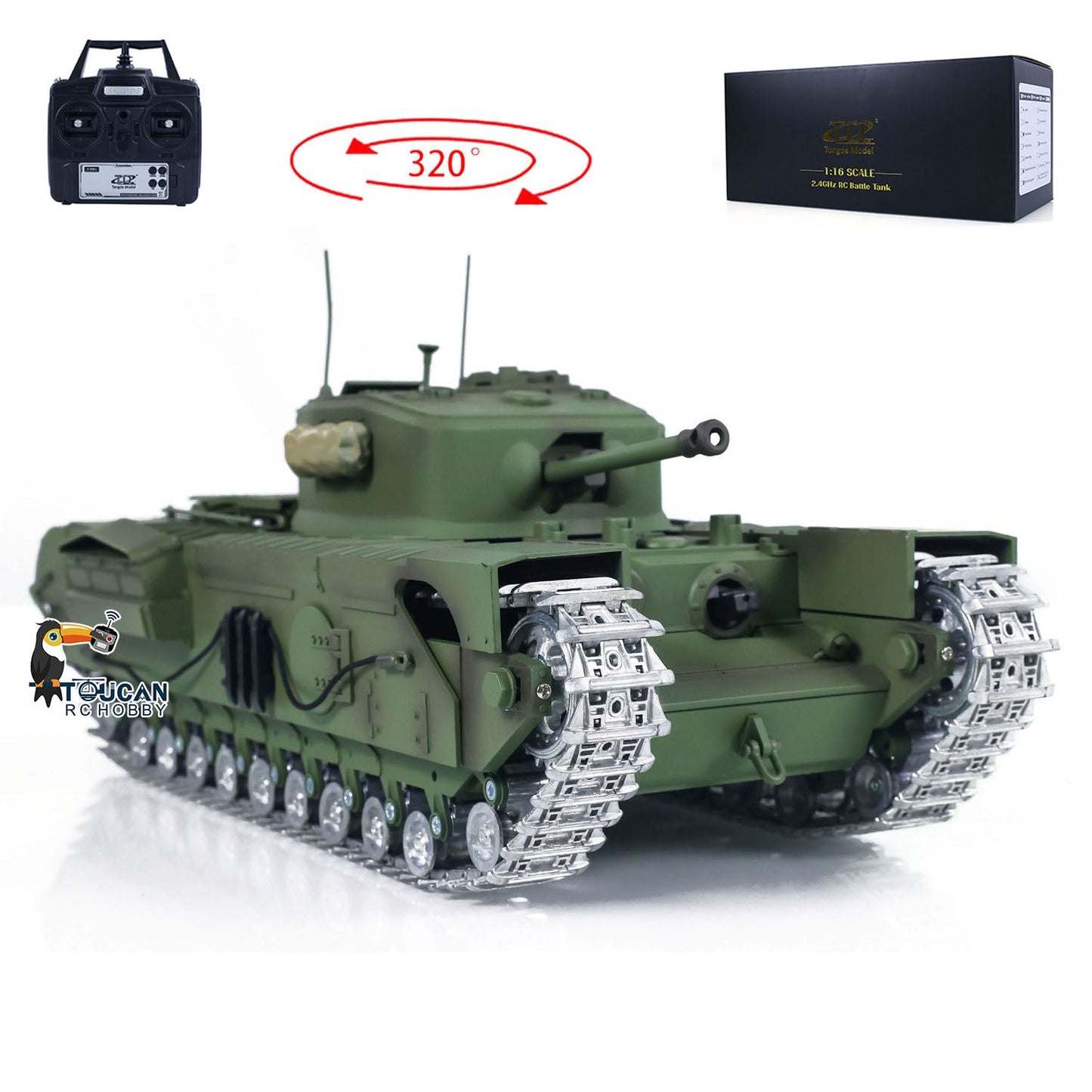 US Stock Tongde 1/16 Military RC Tank Churchill Mk.VII Metal Tracks Wheels Gearbox Infrared Battle Model Radio Control Armored Vehicles Battery