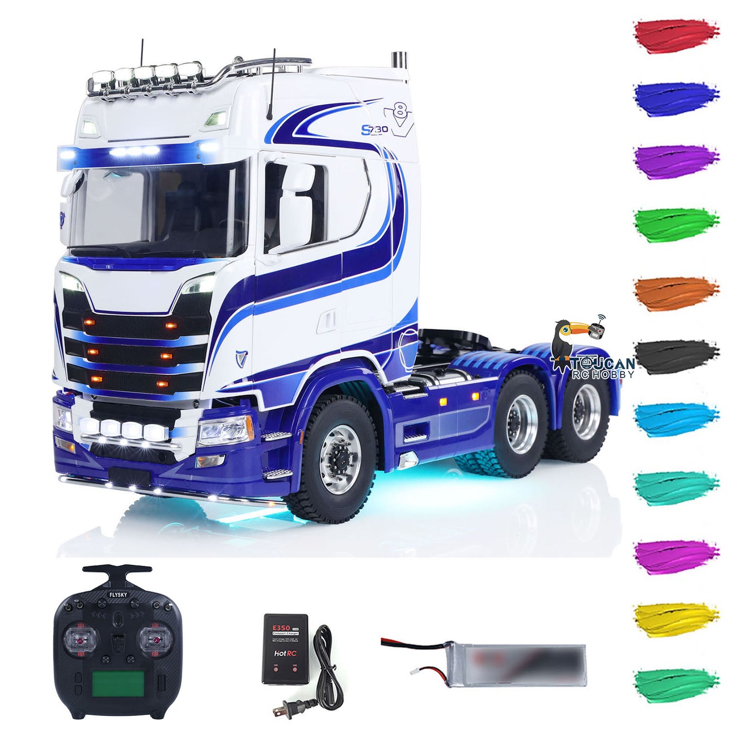 TOUCAN 770S 1/14 Remote Control Tractor Truck 2Speed RTR Model 6x6 Metal Chassis Axle Lock RC Lorry Car Flysky ST8 Radio Smoke