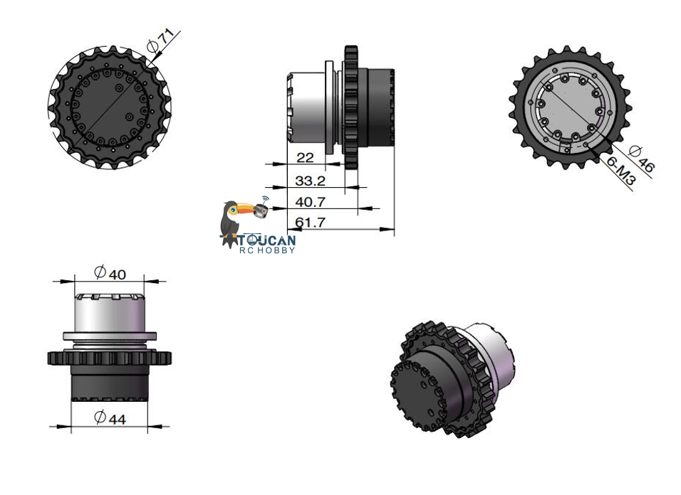 Cut Model 60A Brushless ESC Planet Gear Metal Drive Wheel Brushless Motor for 1/12 1/14 Remote Control Hydraulic Excavator Construction Vehicles LR914