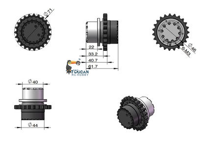 Cut Model 60A Brushless ESC Planet Gear Metal Drive Wheel Brushless Motor for 1/12 1/14 Remote Control Hydraulic Excavator Construction Vehicles LR914