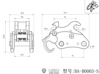 Metal Manual Quick Release Coupler for LESU Aoue PC30 B0003 1/14 RC Hydraulic Excavator Remote Control Mini Digger DIY Model
