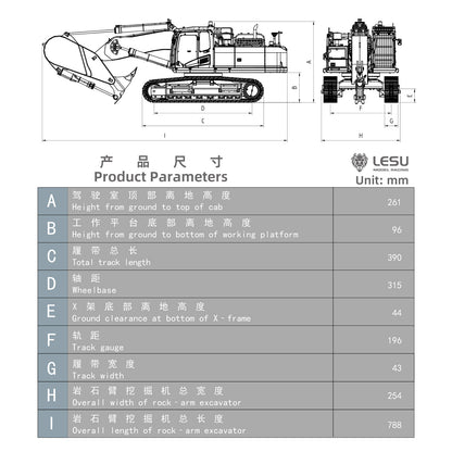 TOUCAN RC HOBBY LESU PC500 1/14 Metal Hydraulic RC Crawler Excavator B0020 Remote Control Rock Arm Digger KIT Model with Brushless Motor ESC Light 3CH Valve