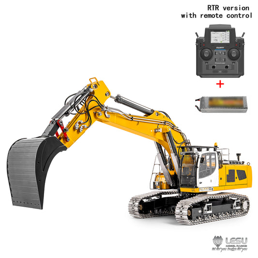 Metal LESU 1/14 RC Hydraulic Excavator 2 Arms LR956 Remote Control Digger Model 4MPA Dual Pumps Light 3S Battery PL18EV LITE
