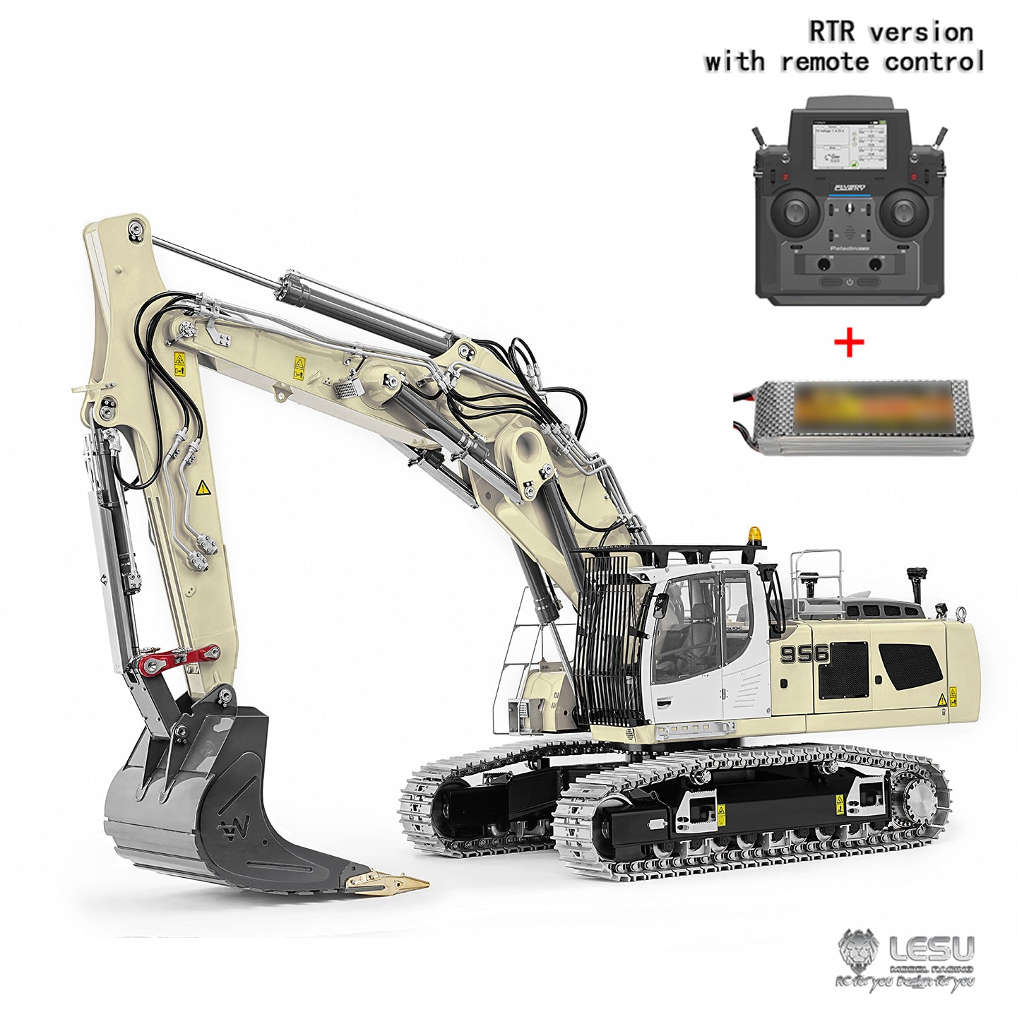 Metal LESU 1/14 RC Hydraulic Excavator LR956 Remote Control 3 Arms Digger Model 7CH Valve Dual Pumps Light Flysky PL18EV LITE