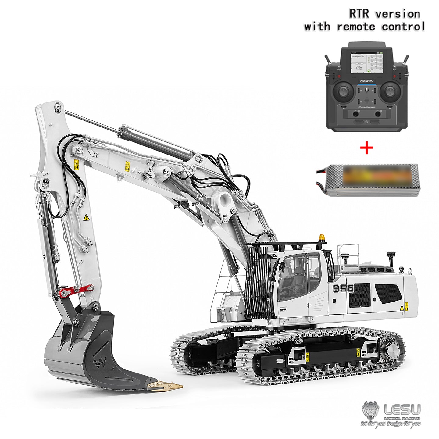 95% Metal LESU LR956 3 Arms 1/14 RC Hydraulic Excavator Remote Control Digger 7CH Valve Dual Pumps Light PL18EV LITE Battery
