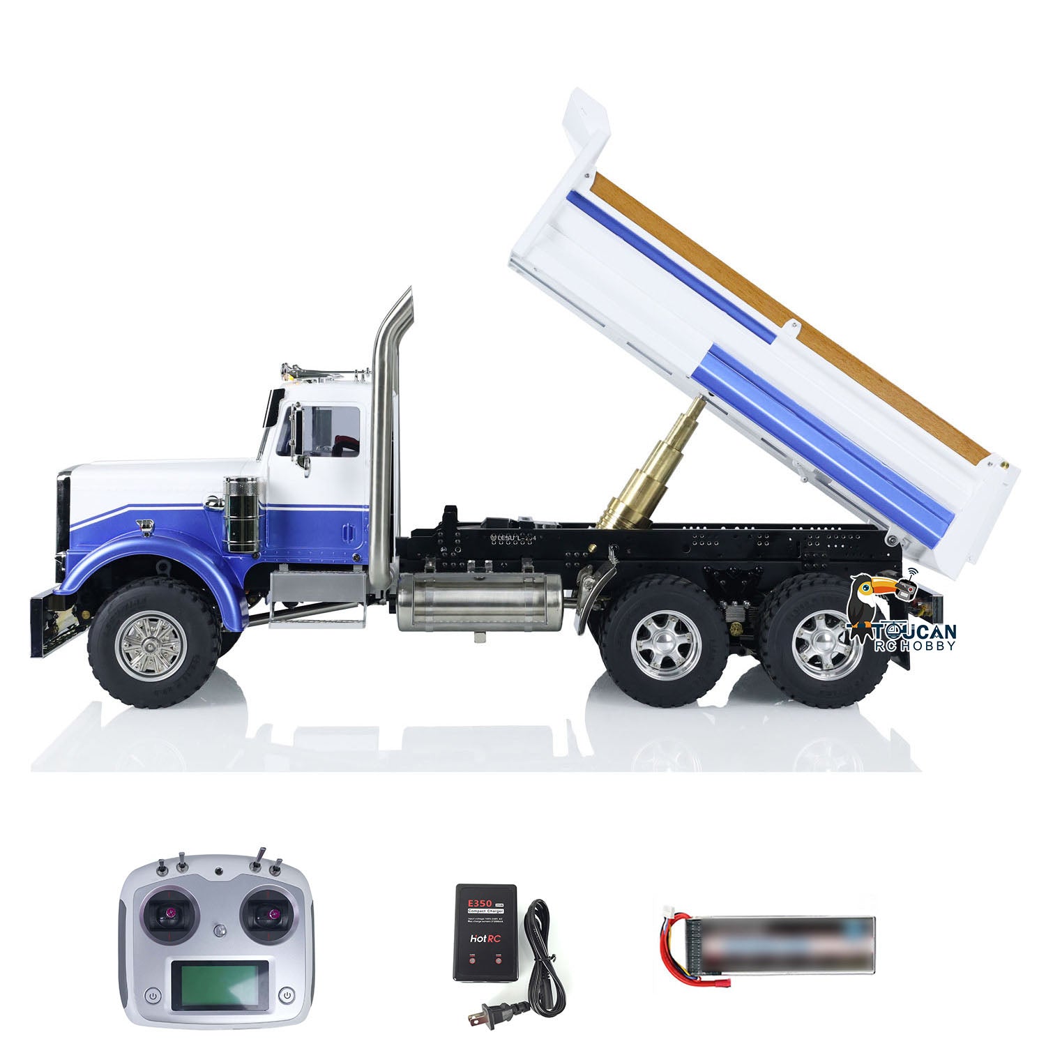 Blue white 6x6 rc tractor tipper vehicle LS Z0039 tipper bucket with simulation light sound I6s radio control
