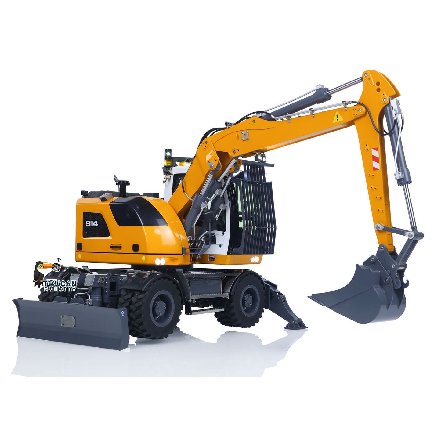 CUTModel LR914 1/14 Metal RC Hydraulic Wheel Excavator RTR 3 Arms 8-Way Valve Digger PL18EV Lite Controller Manual Quick Coupler Light & Sound System Cabin Guard Rail Tail hook for Model Collectors