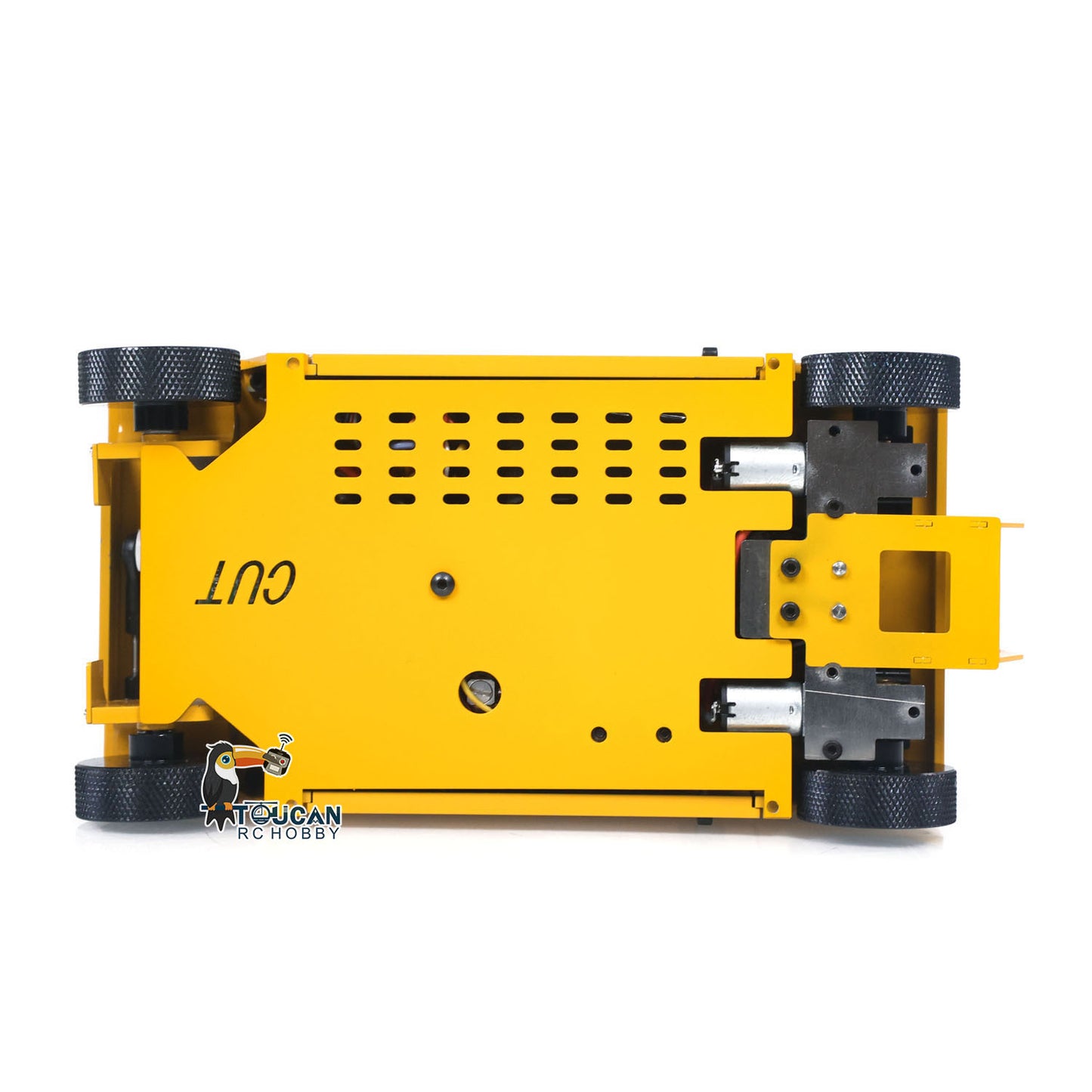 CUT 1/14 Metal RC Hydraulic Scissor Lift Aerial Work Platform Construction Truck Lifting Travel Rotating Warning Light FlySky I6S 25.6Inch