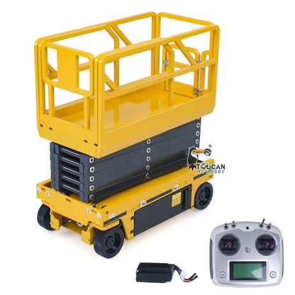 CUT 1/14 Metal RC Hydraulic Scissor Lift Aerial Work Platform Construction Truck Lifting Travel Rotating Warning Light FlySky I6S 25.6Inch