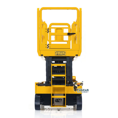 CUT 1/14 Metal RC Hydraulic Scissor Lift Aerial Work Platform Construction Truck Lifting Travel Rotating Warning Light FlySky I6S 25.6Inch