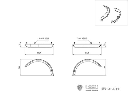 LESU Metal Wheel Eyebrow Arches for 1/15 LESU Remote Control Hydraulic Loader L574 Model DIY Part
