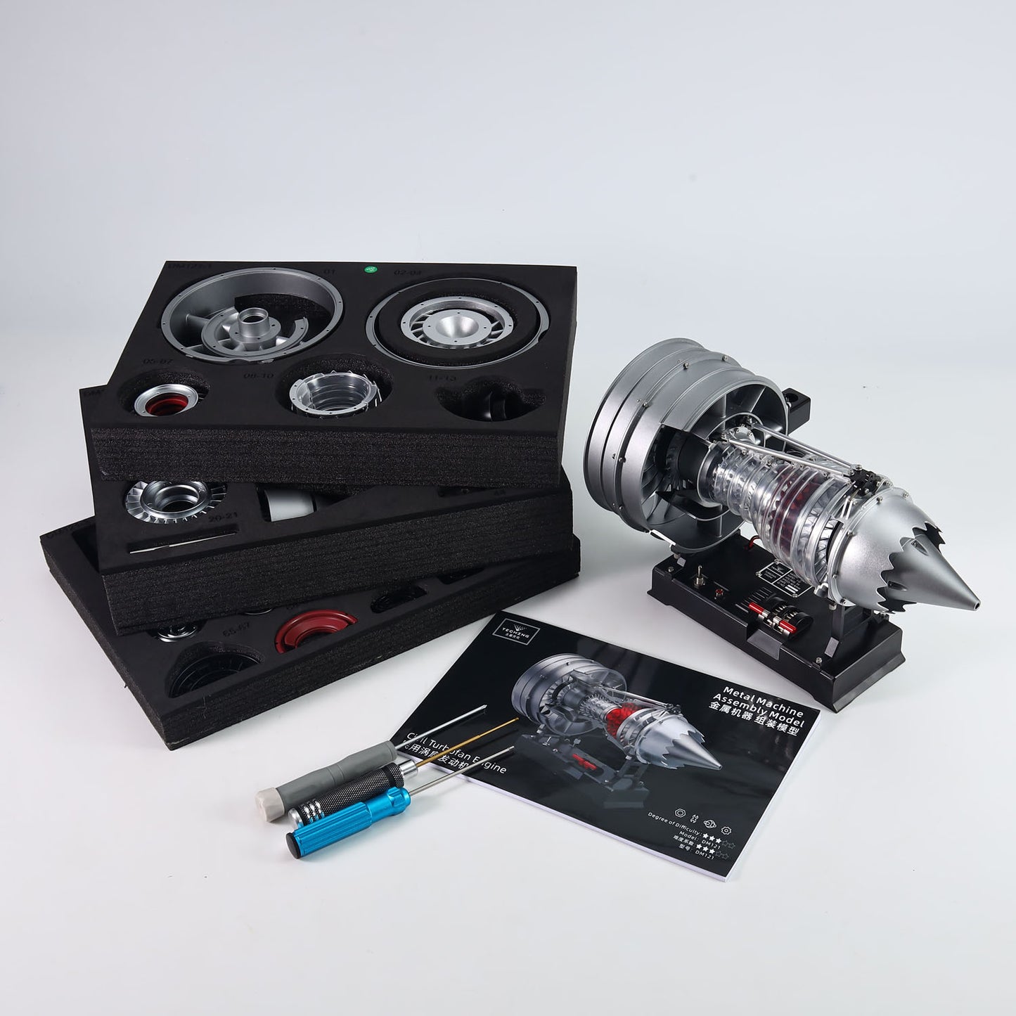 TECHING DIY Electric Metal Aircraft Turbofan Engine Kits Unassembled Model Mechanical Art Desktop Ornament DM121 Battery