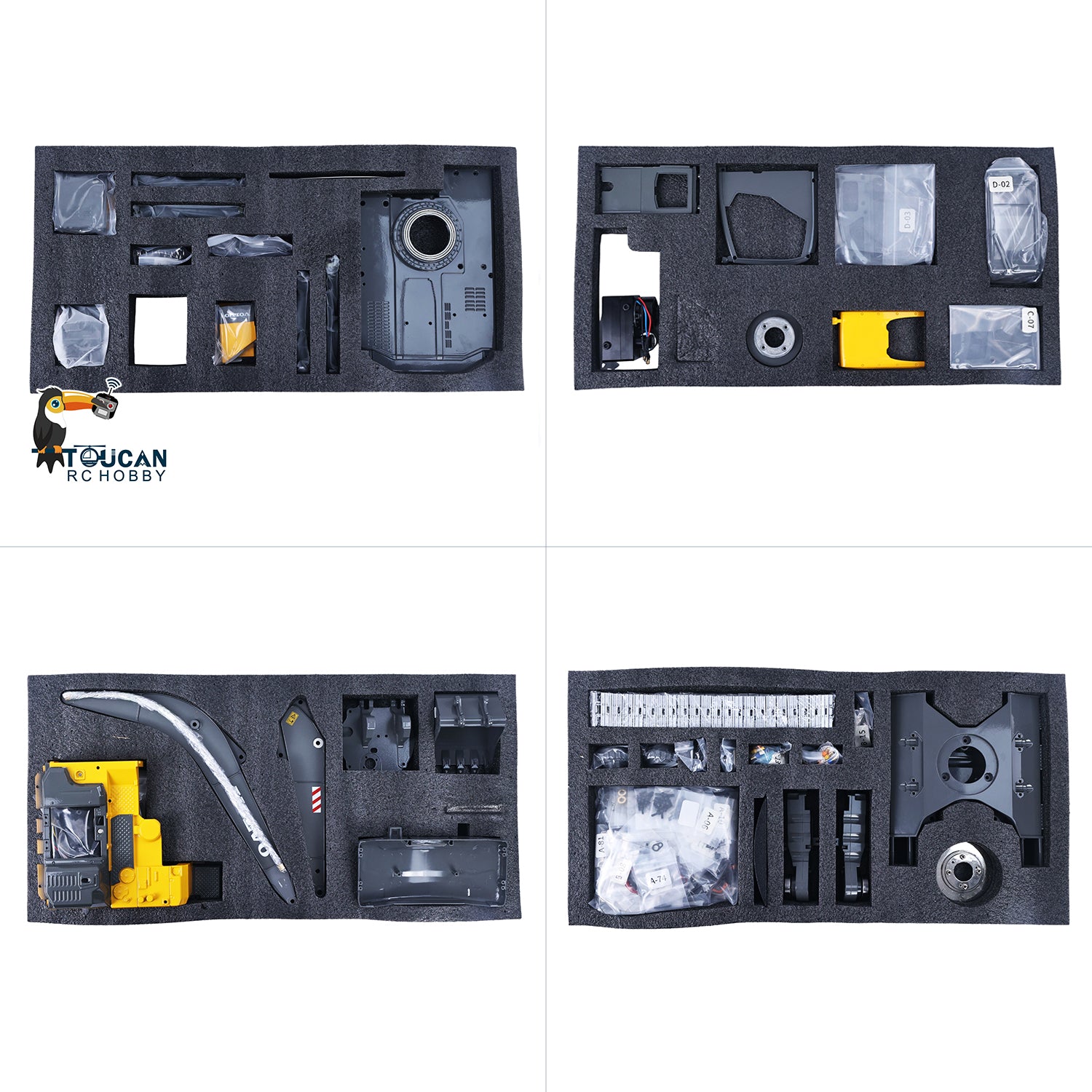 DoubleE 1/14 Volvo EC160E RC Hydraulic Excavator Kit Foam Insert Parts Layout