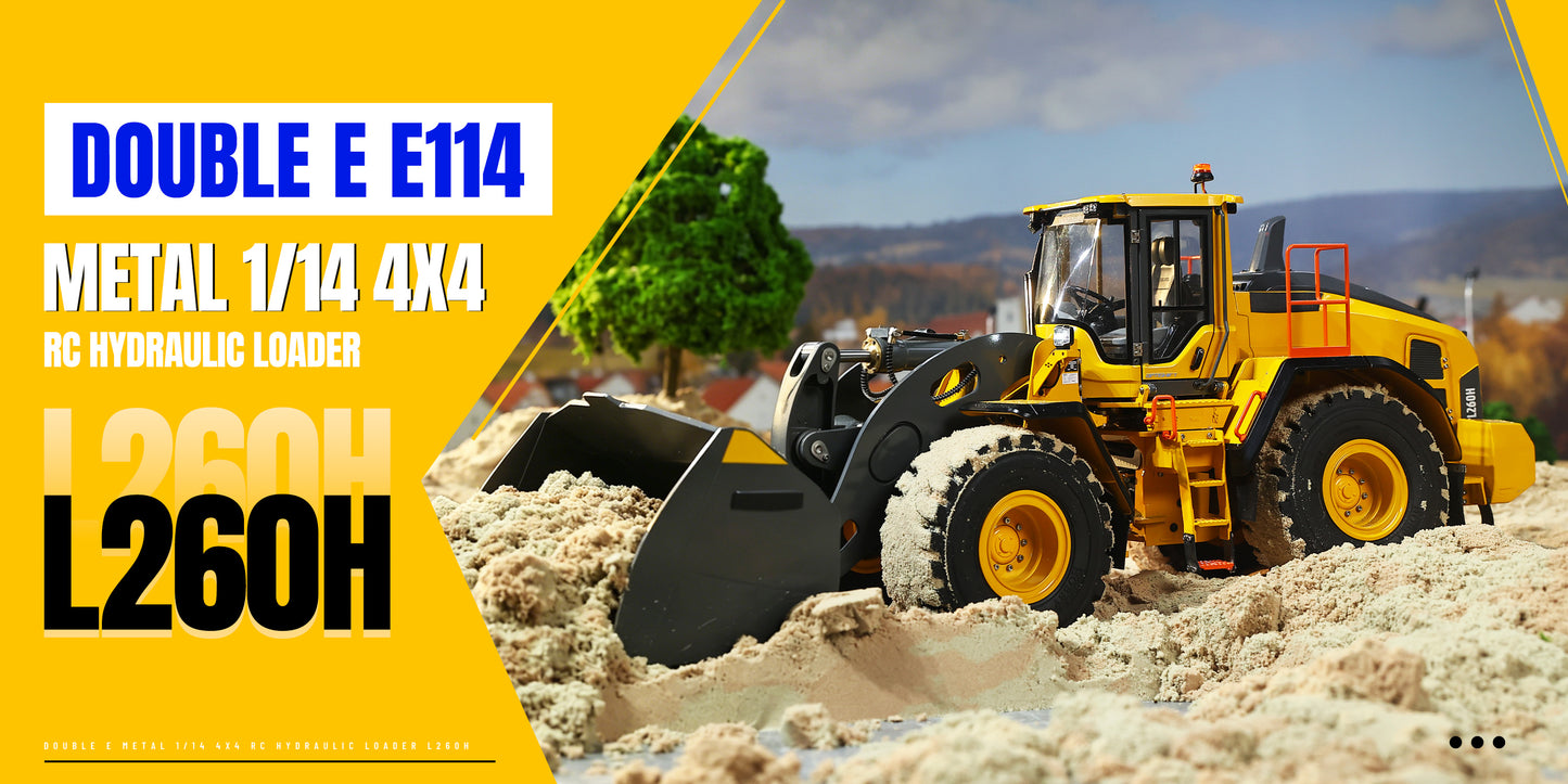 Double E Metal 1/14 4X4 Remote Control Hydraulic Loader L260H Axle Locks 2Speed Gearbox Brushless Motor Battery RTR Light System