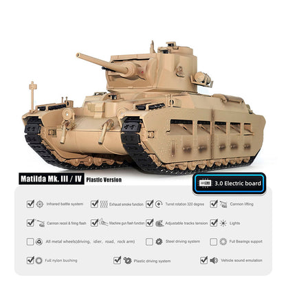 Tongde 1/16 Remote Control Military Tank Matilda III IV Turret Rotation 320 Degree IR Lights Sounds RC Electric Model Smoke Unit
