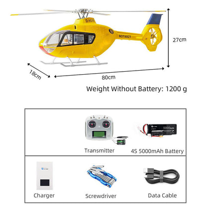 FLYWING EC 135 6CH Radio Control Helicopter Dual Brushless Motors CNC Metal 4 Blade One Key Return Beidou Positioning RTF