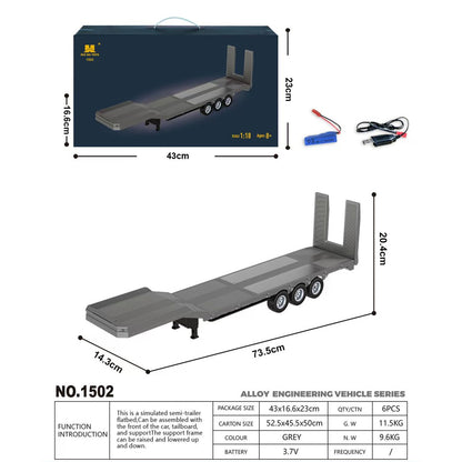US Stock 73.5CM Plastic Semi Trailer Flatbed 1502 for 1/18 Remote Control Tractor Truck HUINA 1501 Electronic Support Legs Tail Board