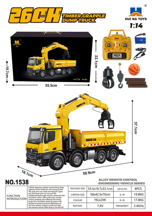 Pre-order US Stock HUINA 1538 1/14 RC Timber Grab Truck Dumper Remote Control Model Toy Vehicles 2.4G Radio Battery Electric Car