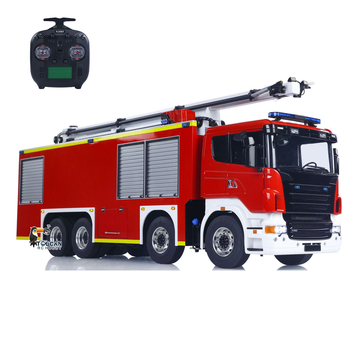 RTR RC fire fighting water spray vehicle fitted with motor esc servo lights and sound unit
