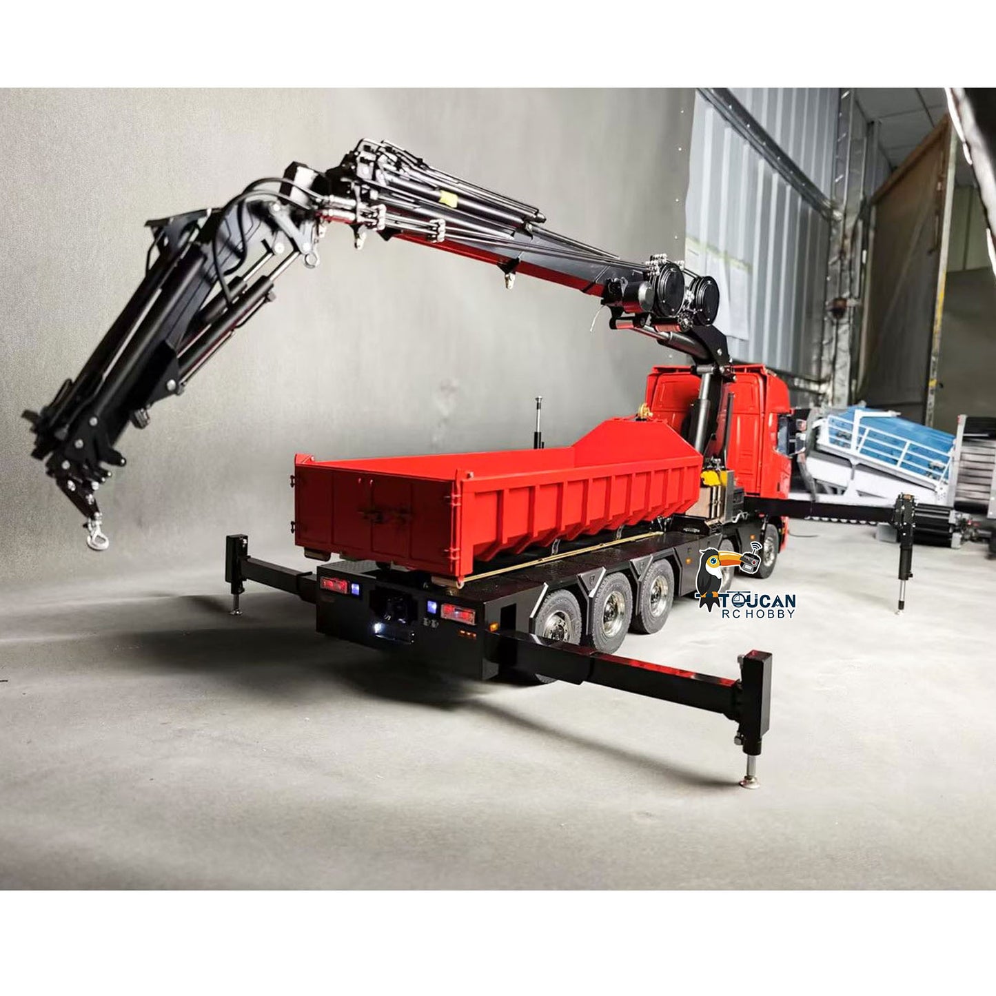 TOUCAN RC HOBBY 770S 1/14 Metal 10x10 RC Roll On Off Crane Dump Truck RTR 10CH Valve 3-Speed Gearbox Fly Jib Arm Winch Differential Locks Light Sound Rear Axle Lift Steering