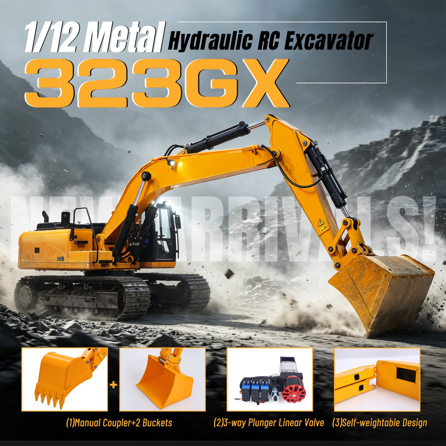 TOUCAN RC HOBBY US Stock 323GX 1/12 Metal RTR RC Hydraulic Excavator Brushless Motor Quick Coupler ST8 Controller Light Sound for Digger Model Collectors