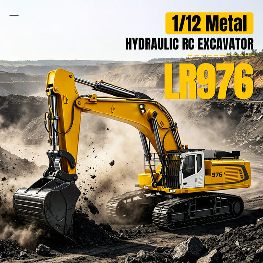 In Stock 976 1/12 Metal Hydraulic Remote Control Excavator 6CH Valves RC Digger RTR Model Dual Pump Brushless Motor Light Sound System