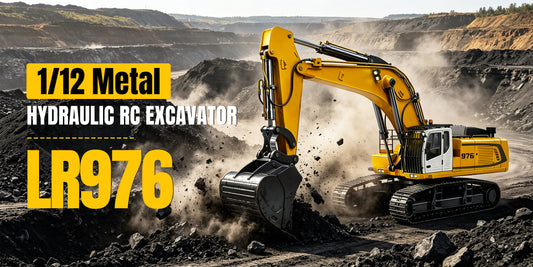 1/12 Metal Hydraulic Remote Control Excavator LR976 6CH Valves RC Digger RTR Model Dual Pump Brushless Motor Light Sound System