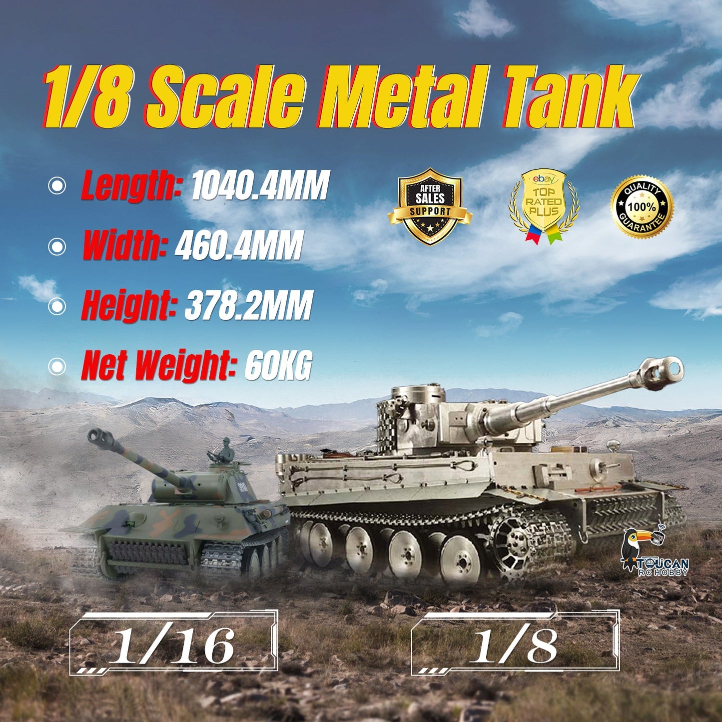 USA Pre-Order by the sea Henglong 1/8 Scale Full Metal German Tiger I RTR RC Tank 3818 Model Tracks Wheel 2.4G Radio Controller BB Shooting Battery
