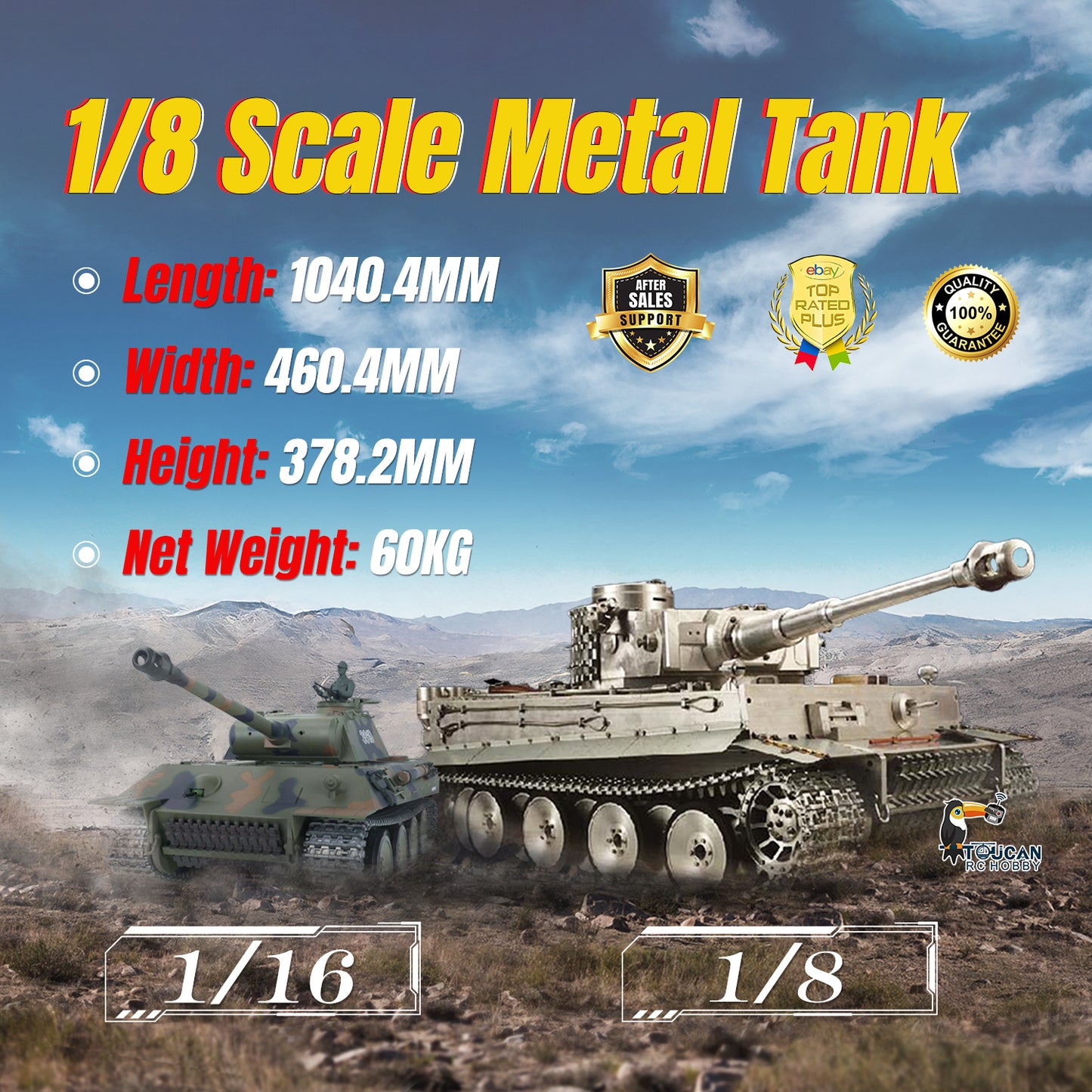 USA Pre-Order by the sea Henglong 1/8 Scale Full Metal German Tiger I RTR RC Tank 3818 Model Tracks Wheel 2.4G Radio Controller BB Shooting Battery