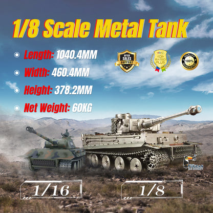 USA Pre-Order by the sea Henglong 1/8 Scale Full Metal German Tiger I RTR RC Tank 3818 Model Tracks Wheel 2.4G Radio Controller BB Shooting Battery