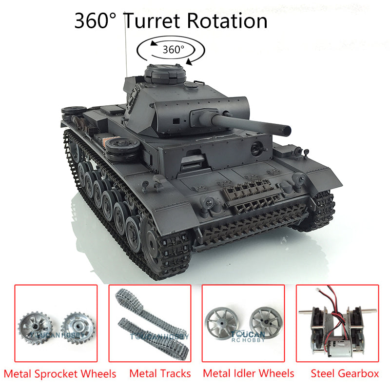 TOUCAN RC HOBBY Henglong 1/16 TK7.0 Promotion Panzer III L RTR RC Tank 3848 Infrared Combat BB 360 Degrees Turret Smoke Metal Tracks Sprockets Idlers Barrel