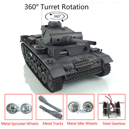TOUCAN RC HOBBY Henglong 1/16 TK7.0 Promotion Panzer III L RTR RC Tank 3848 Infrared Combat BB 360 Degrees Turret Smoke Metal Tracks Sprockets Idlers Barrel