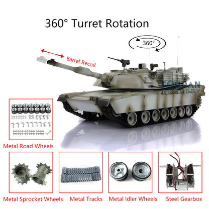 1:16 Scale Henglong 7.0 Customized Abrams M1A2 RC Tank RTR Model 3918 360Degrees Turret Barrel Recoil Metal Tracks Driving Wheels