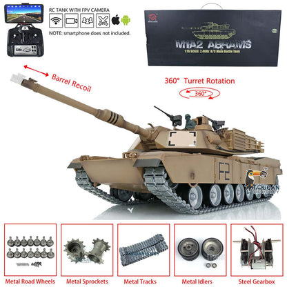 TOUCAN RC HOBBY Henglong 1/16 TK7.0 Profession USA Abrams M1A2 RTR RC Tank 3918 FPV 360 Degrees Turret Barrel Recoil BB IR Metal Tracks Gearbox Sprockets Idlers Road Wheels