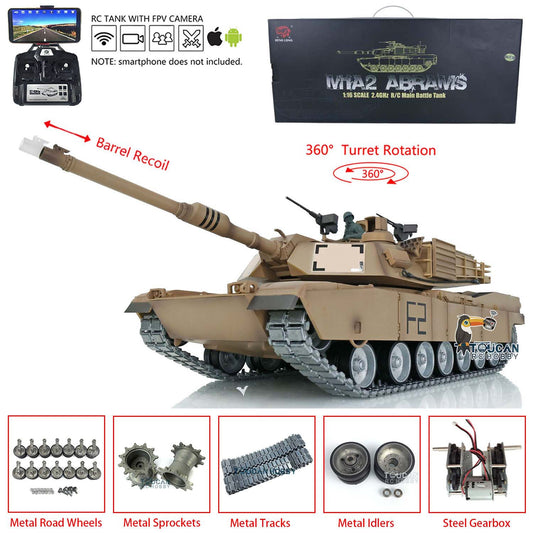TOUCAN RC HOBBY Heng Long 1/16 TK7.0 Profession USA Abrams M1A2 RTR RC Tank 3918 FPV 360 Degrees Turret Barrel Recoil BB IR Metal Tracks Gearbox Sprockets Idlers Road Wheels