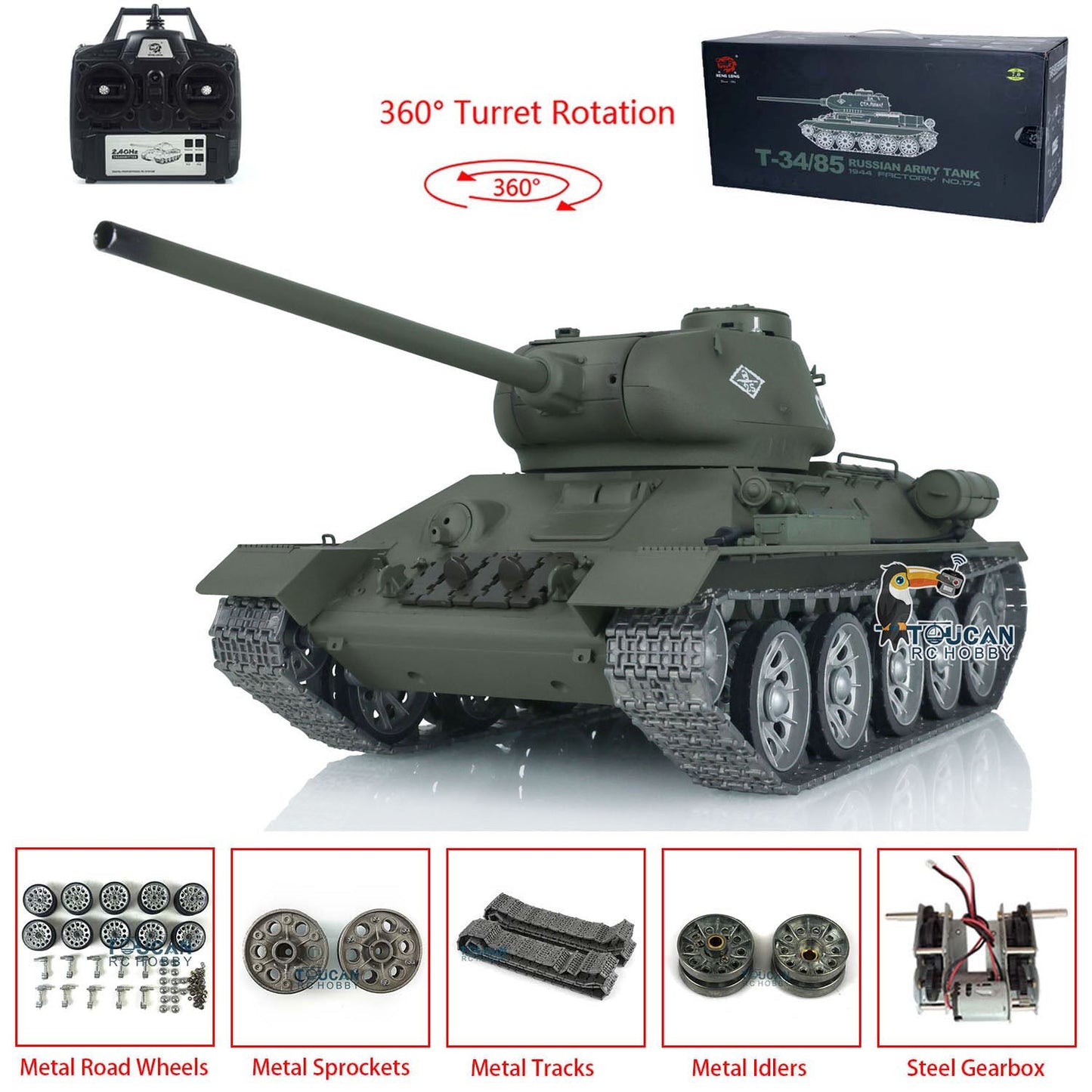 Henglong 1/16 7.0 3909 Soviet Union T34/85 RC Tank with Infrared Combat BB Unit