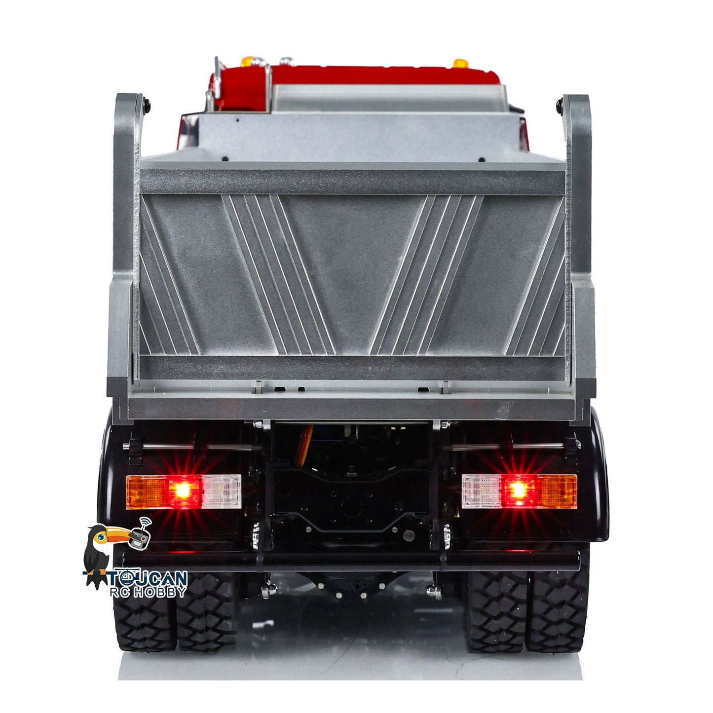 Heavy duty hydraulic 8x8 tipper LESU metal red cab silver dump bed light sound system I6s wireless remote
