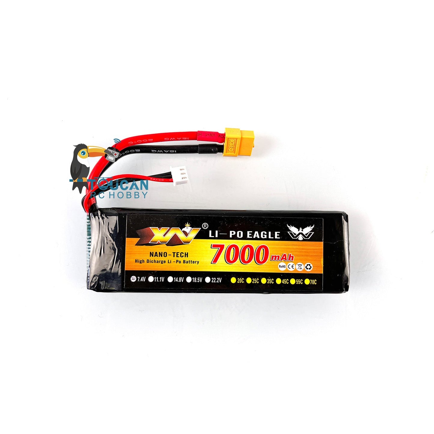 1/16 Henglong 7.4V 7000MAH Lipo Battery With XT60 Charger Plug Balanced Charging Board Electronic Parts For 3818/3819 RC Tank Model