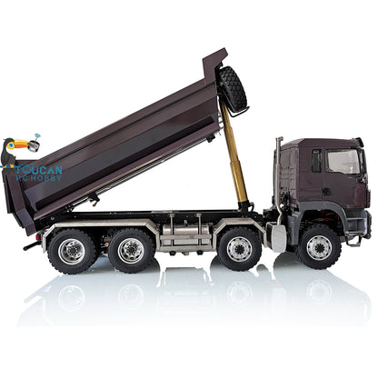 LESU 1/14 8x8 Metal Hydraulic RC Dump Truck Tipper 2 Speed Transmission Axles With Differential Lock FlySky I6S Remote Controller Sound Light System