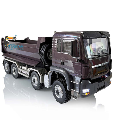 LESU 1/14 8x8 Metal Hydraulic RC Dump Truck Tipper 2 Speed Transmission Axles With Differential Lock FlySky I6S Remote Controller Sound Light System