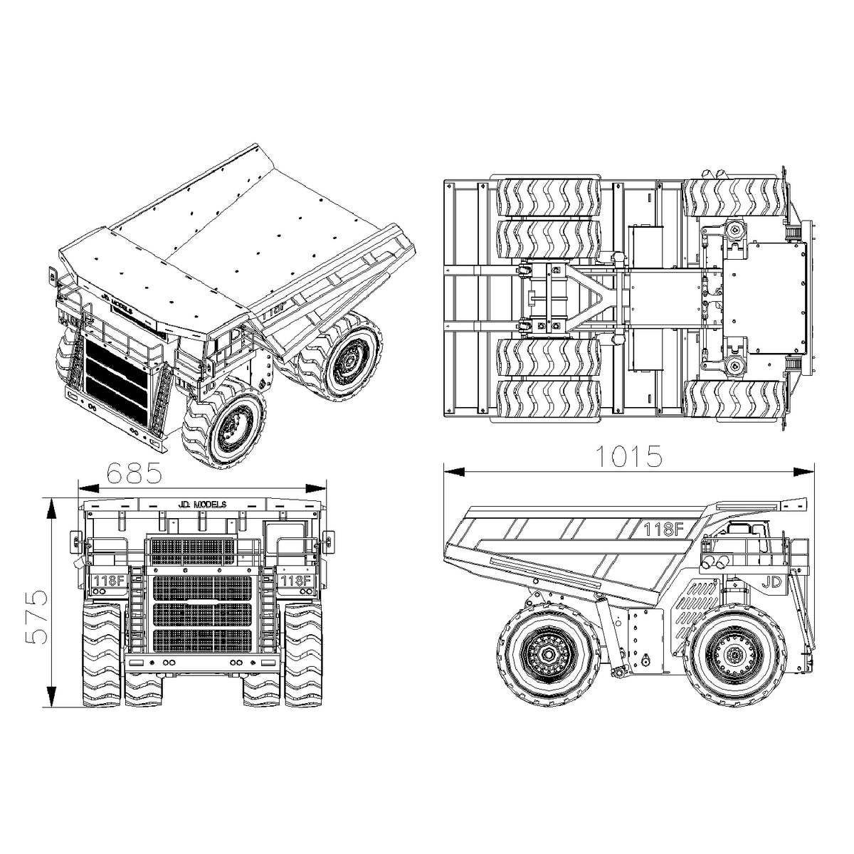TOUCAN RC HOBBY JDMODEL JDM 118F Camion benne hydraulique radiocommandé 1/14 4x4, engin de chantier, modèle réduit, système d'éclairage évolutif