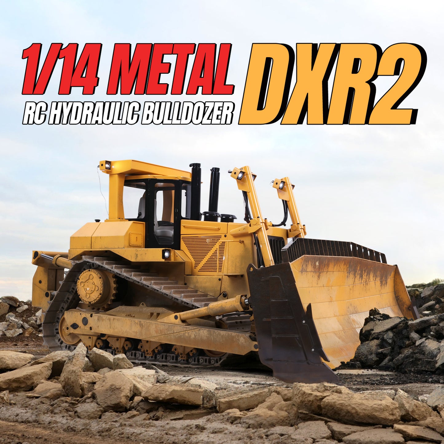 JDModel 98Ultra 1/14 RC Metal Bulldozer 4CH Valve Hydraulic Construction Vehicle FlySky ST8 Radio Controller Sound Light System for Hobby Collectors