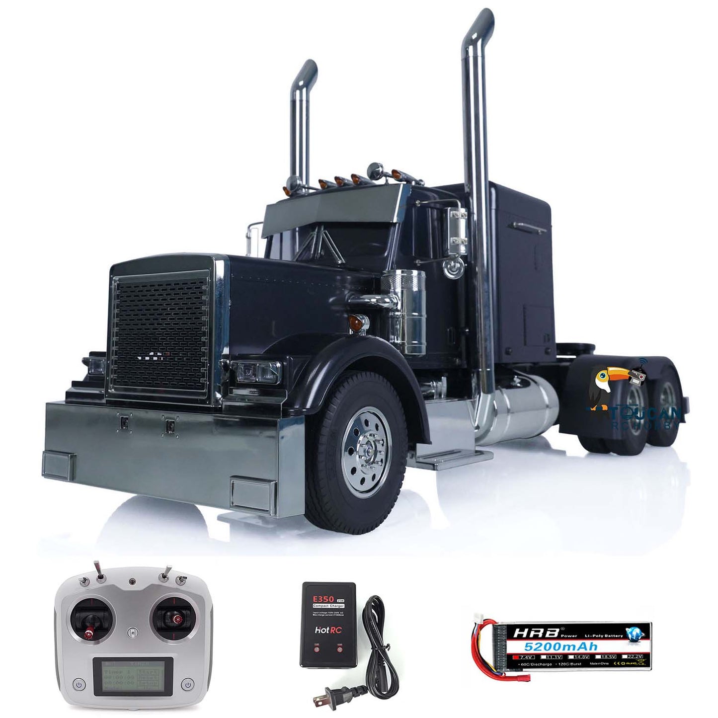 Kabolite RC tractor truck RTR black assembled model with motor esc servo light sound kit remote battery charger
