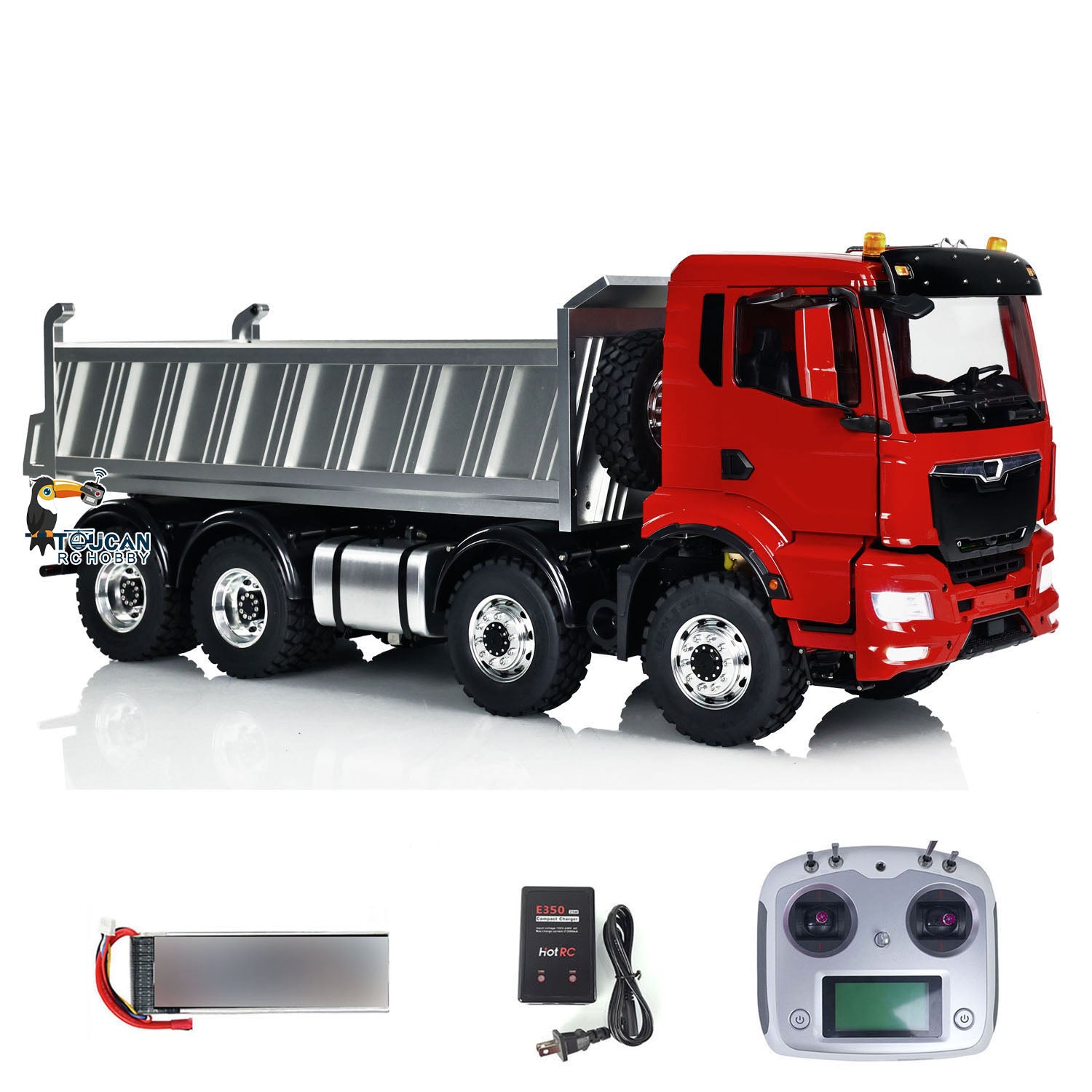 RTR LESU hydraulic tipper truck 8x8 metal red painted cab stock silver bed light sound I6s radio controller kit
