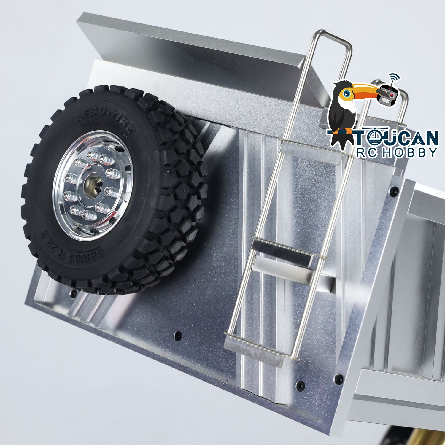LESU hydraulic tipper truck 8x8 all drive red toucan metal cab silver bed light sound I6s control set
