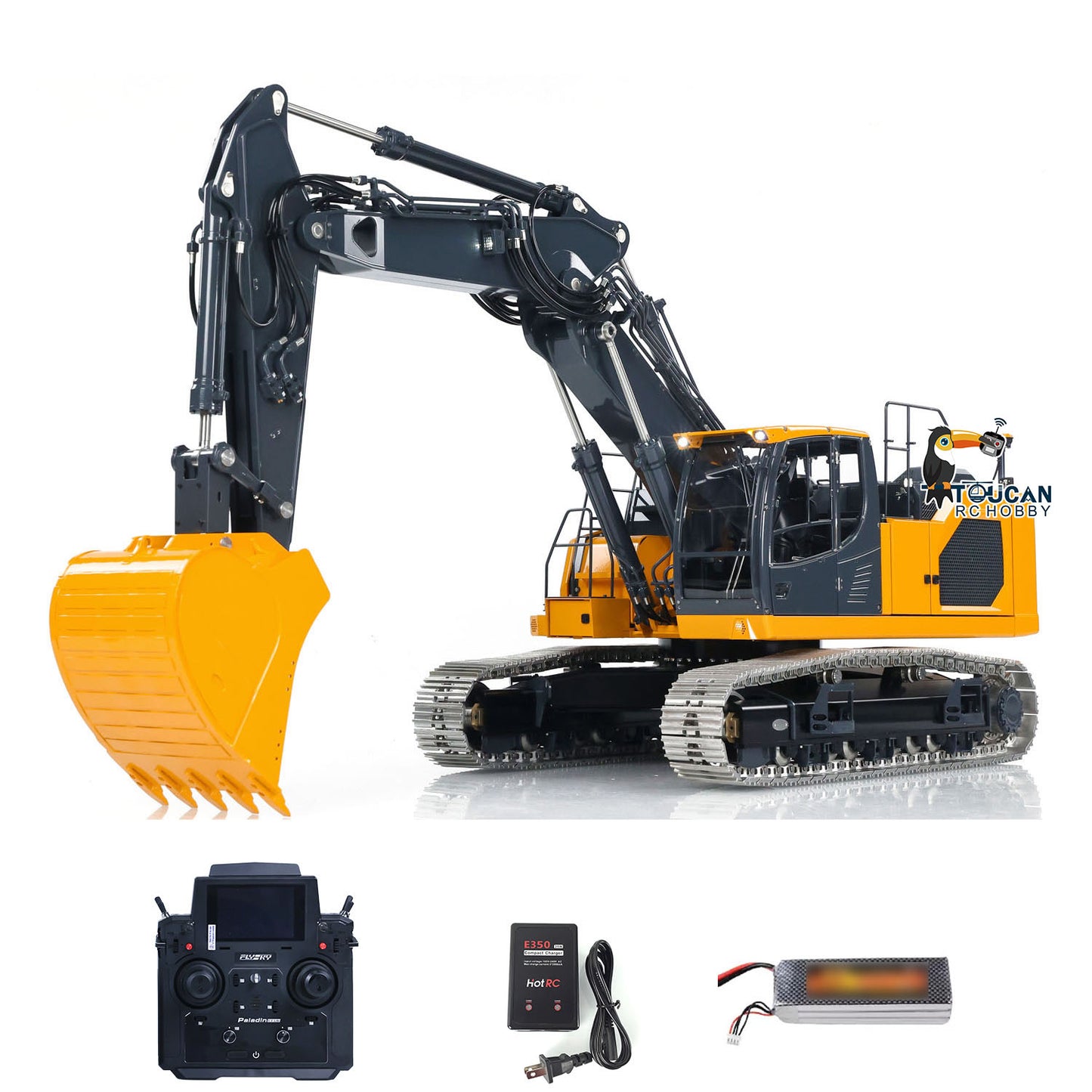 LESU Aoue LR945 1/14 Metal RC Excavator B0017 RTR 7CH Hydraulic Valve 3-Arm Digger PL18EV Lite Remote Controller LED Lights for Hobby Collectors
